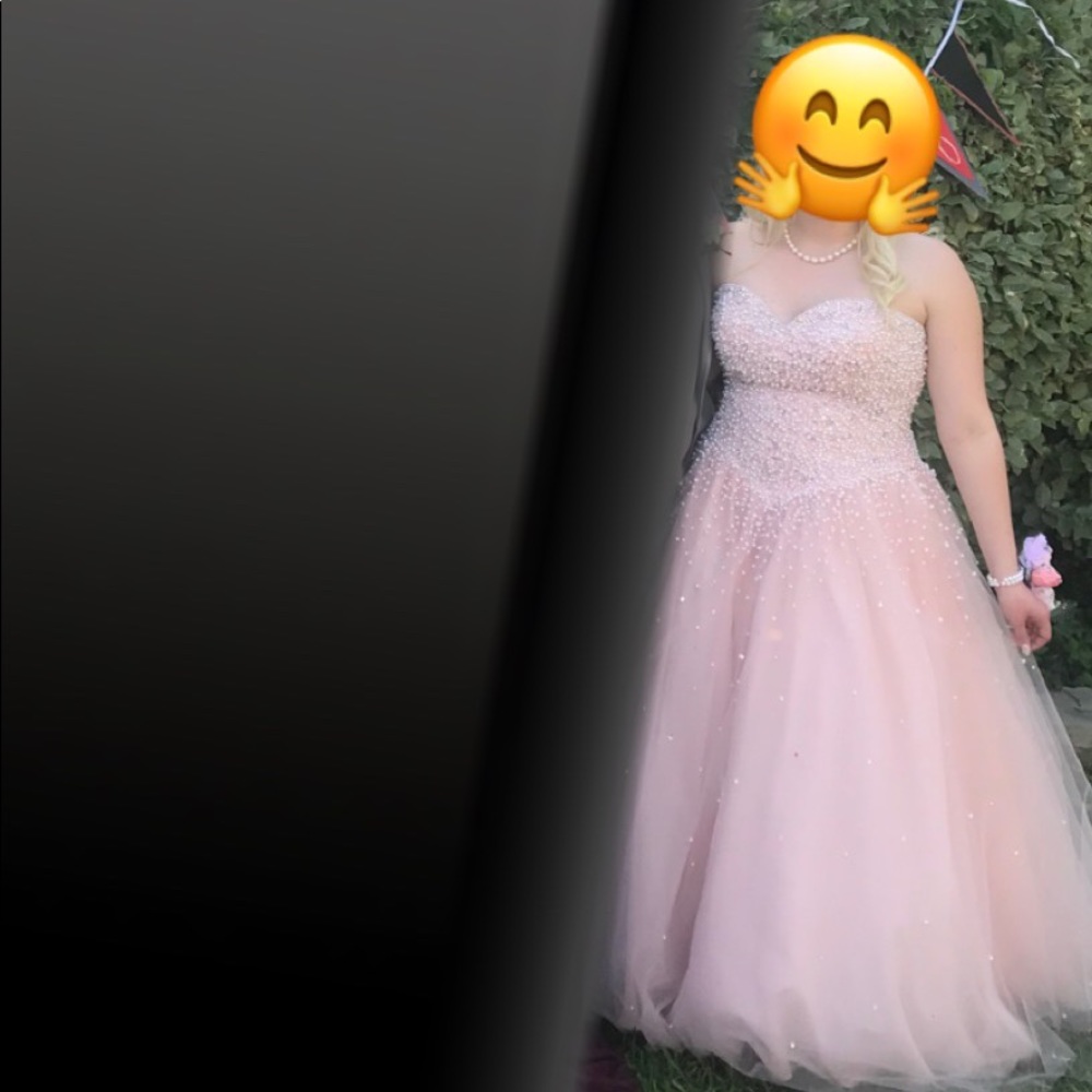 Baby pink strapless ball gown prom dress